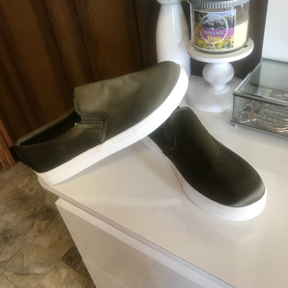 Mossimo Olive Green Satin Slip on Sneakers